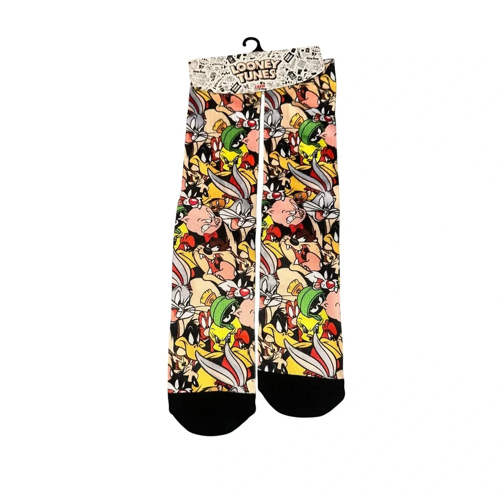 NWT‎ Looney Tunes Bioworld Crew Socks Mens 8-12 Bugs Bunny Daffy Duck All Over